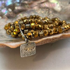 IMAN Glass Gold Metallic Six Strand Beaded Bracelet - Adjustable Rare Find